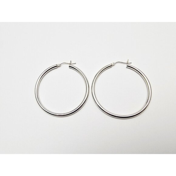 Beautiful Large 14K Karat Solid White Gold Designer Hinged Hoop Earrings